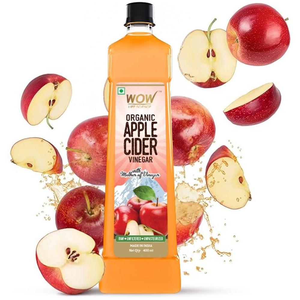 WOW Life Science Apple Cider Vinegar 400ml | Organic Himalayan Apples | Mother of Vinegar with Probiotics | Unfiltered & Unpasteurized | For Weight Management, Reduced Bloating, Healthy Skin & Hair