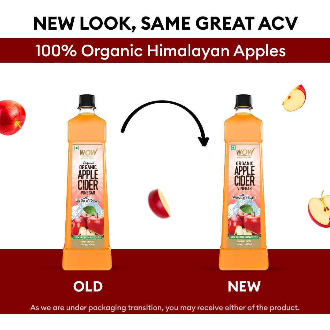 WOW Life Science Apple Cider Vinegar 400ml | Organic Himalayan Apples | Mother of Vinegar with Probiotics | Unfiltered & Unpasteurized | For Weight Management, Reduced Bloating, Healthy Skin & Hair