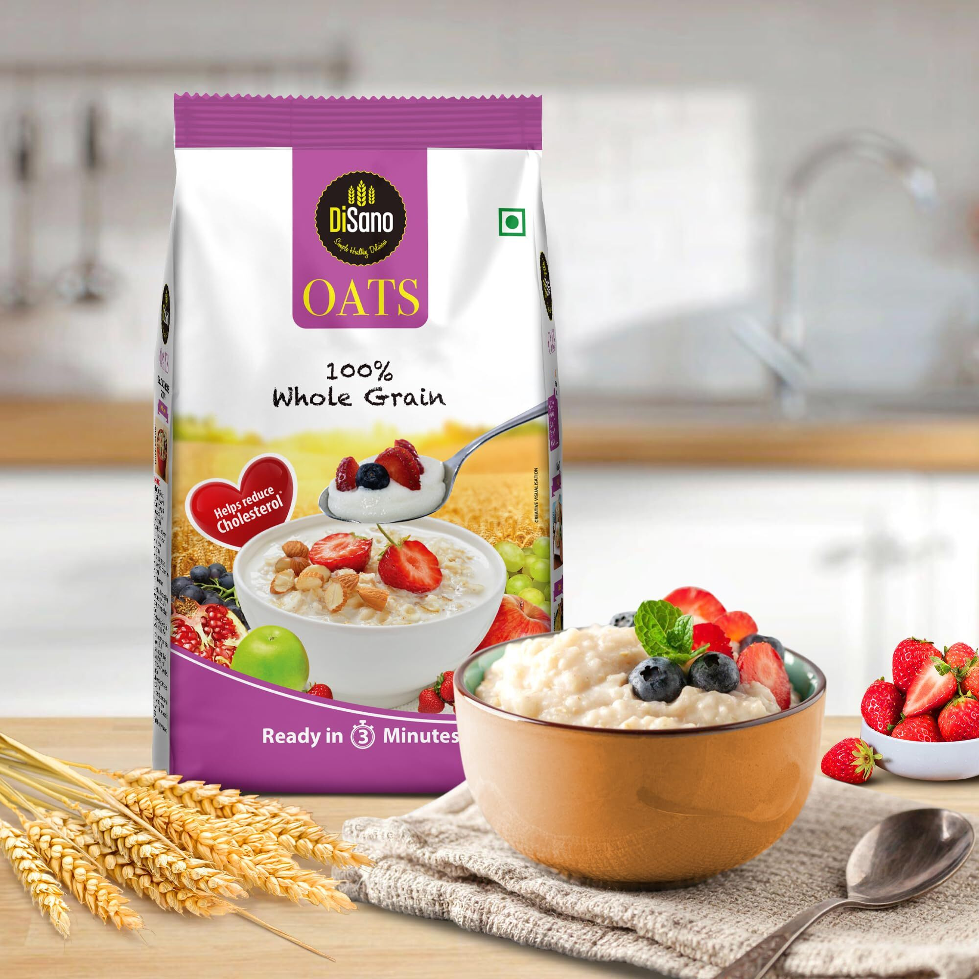 DiSano Oats, 1kg, Natural Wholegrain, High in Protien and Fibre, Rolled Oats