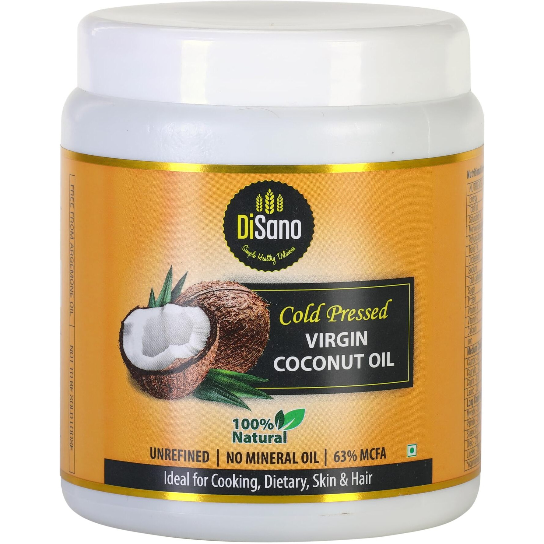 DiSano Wide Mouth Cold Pressed Virgin Coconut Oil, 500 ml