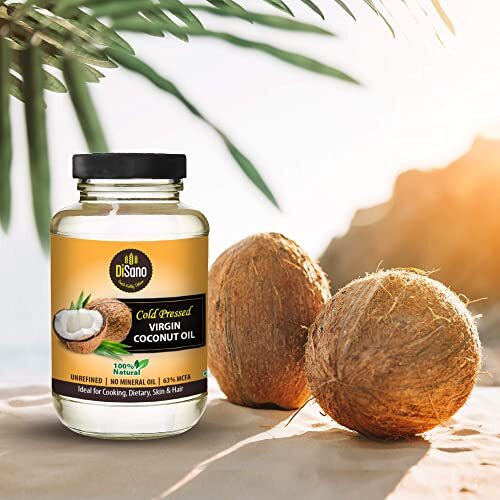 DiSano Cold Pressed Virgin Coconut Oil Bottle, Glass Bottle, 500ml