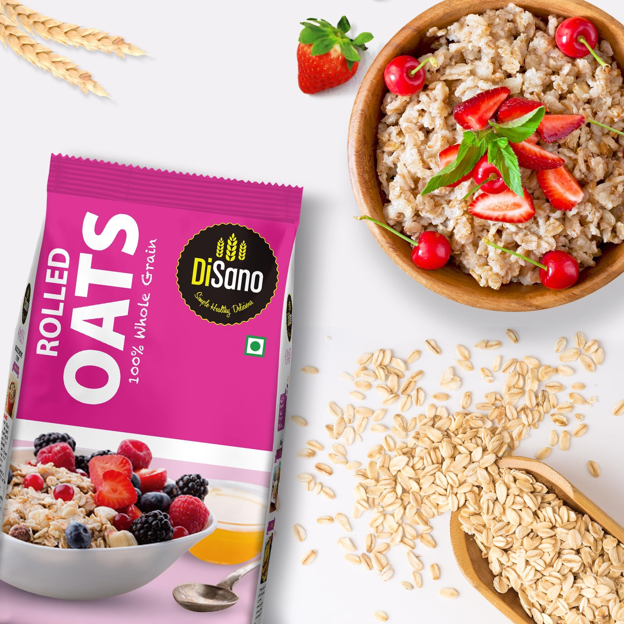 DiSano Rolled Oats 1kg, Jumbo Oats, 100% Whole Grain, High in Protein & Fibre, Healthy Breakfast Cereal