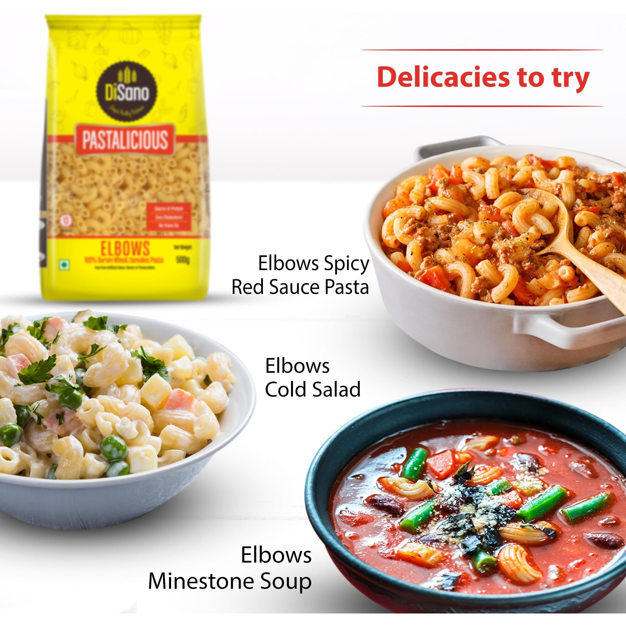 DiSano Pastalicious 100% Durum Wheat Macaroni Pasta, Elbows, 500 grams