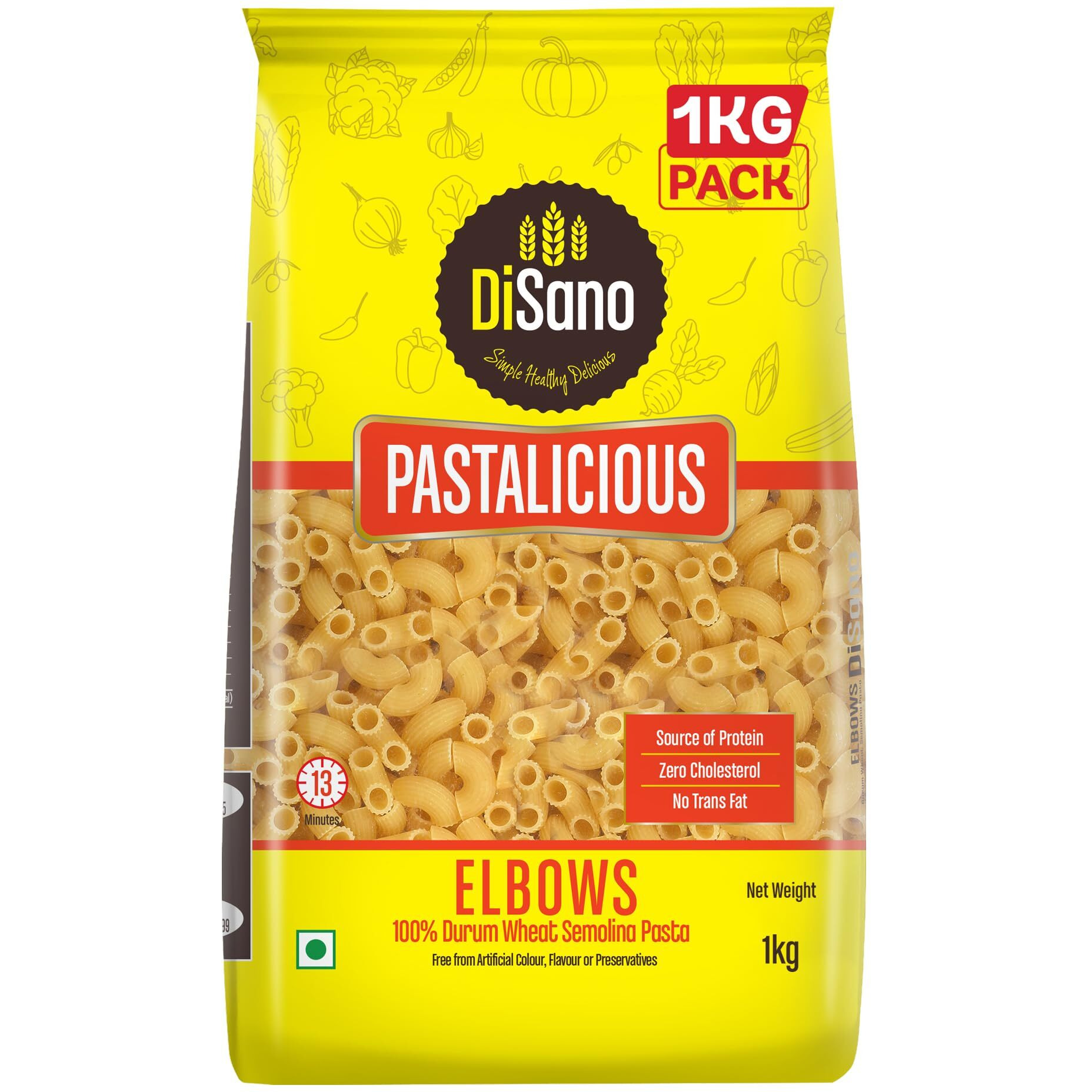 DiSano Pastalicious 100% Durum Wheat Macaroni Pasta, Elbows, 1kg