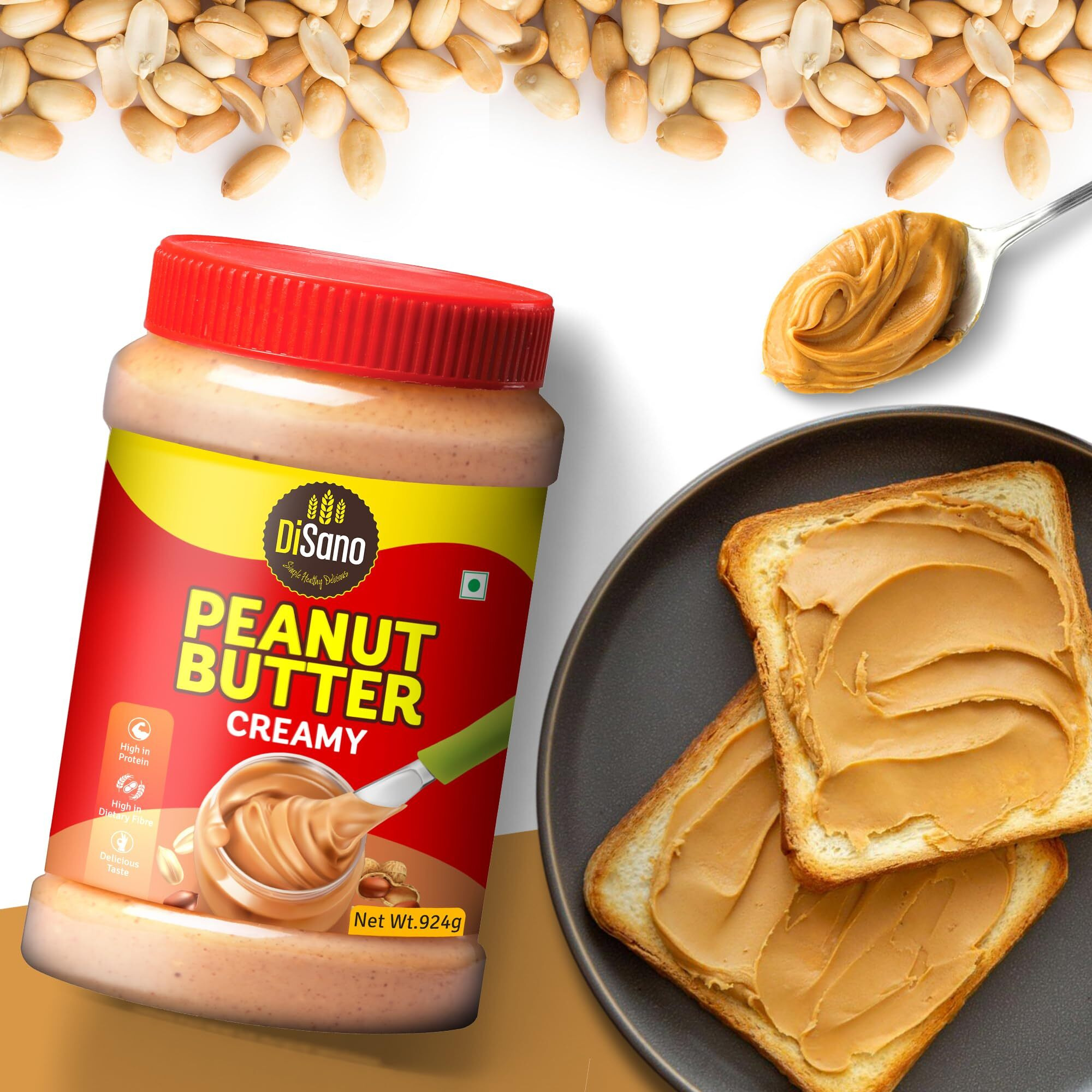 DiSano Peanut Butter, Creamy, Classic, 25% Protein with Vitamins & Minerals, 924g