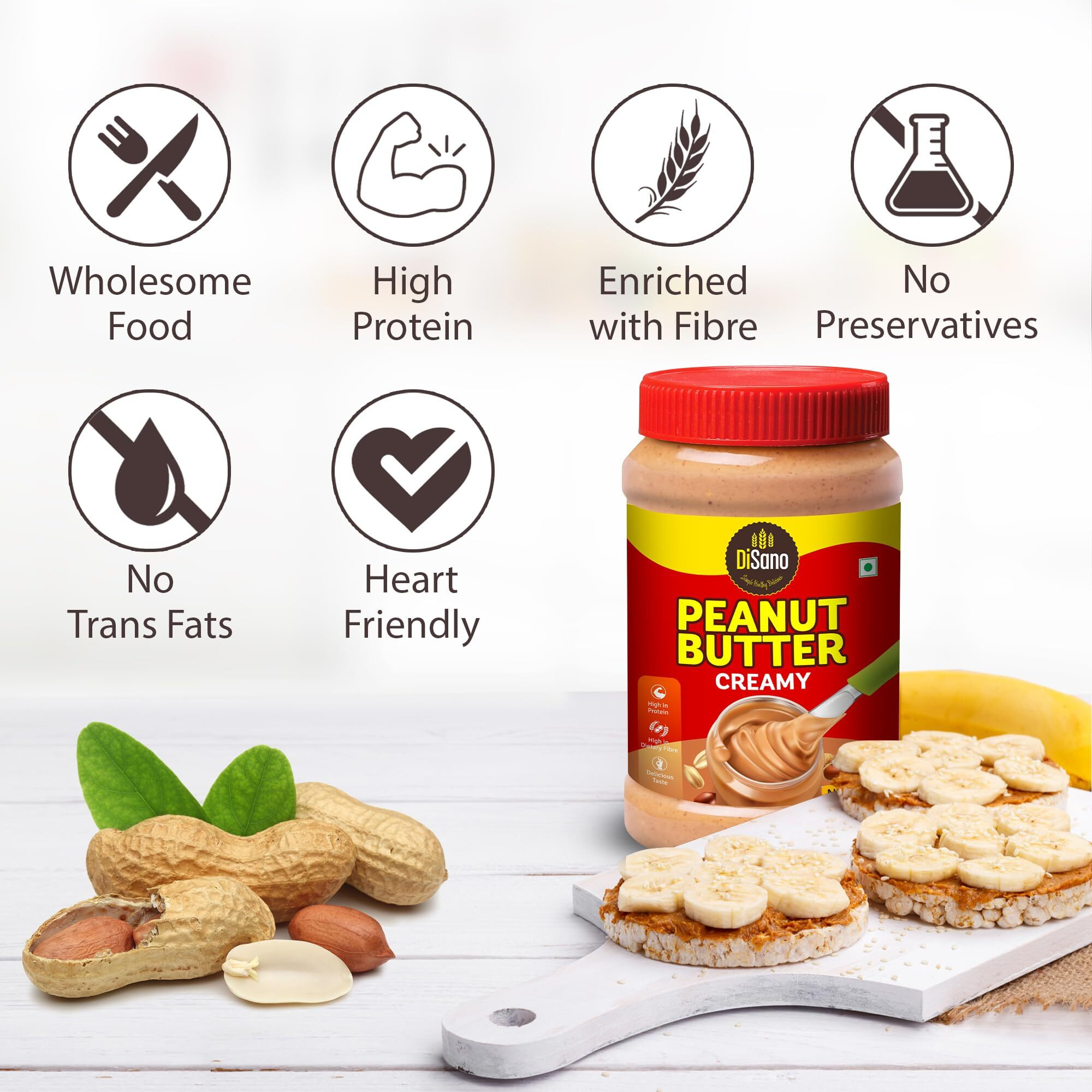 DiSano Peanut Butter, Creamy, Classic, 25% Protein with Vitamins & Minerals, 924g