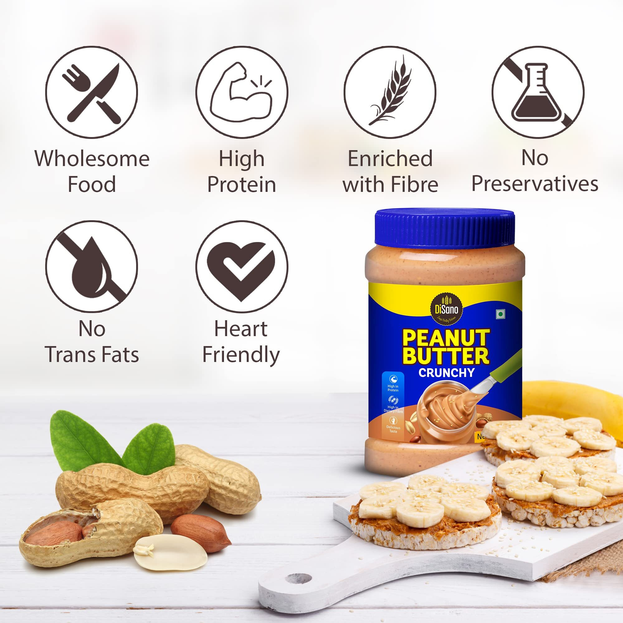 DiSano Peanut Butter, Crunchy, Classic, 25% Protein with Vitamins & Minerals, 924 grams