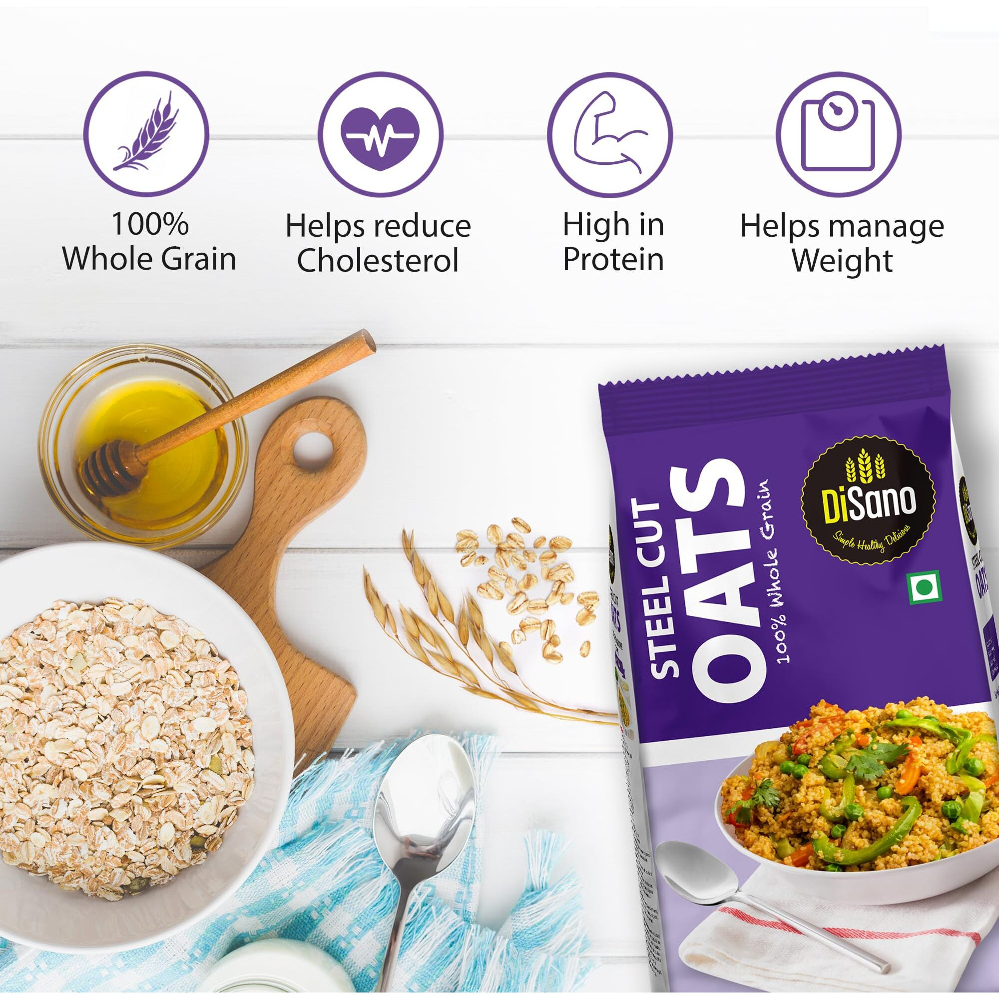 DiSano Steel Cut Oats, Diet Food for Weight Loss, Breakfast Cereal, Gluten Free, 1kg