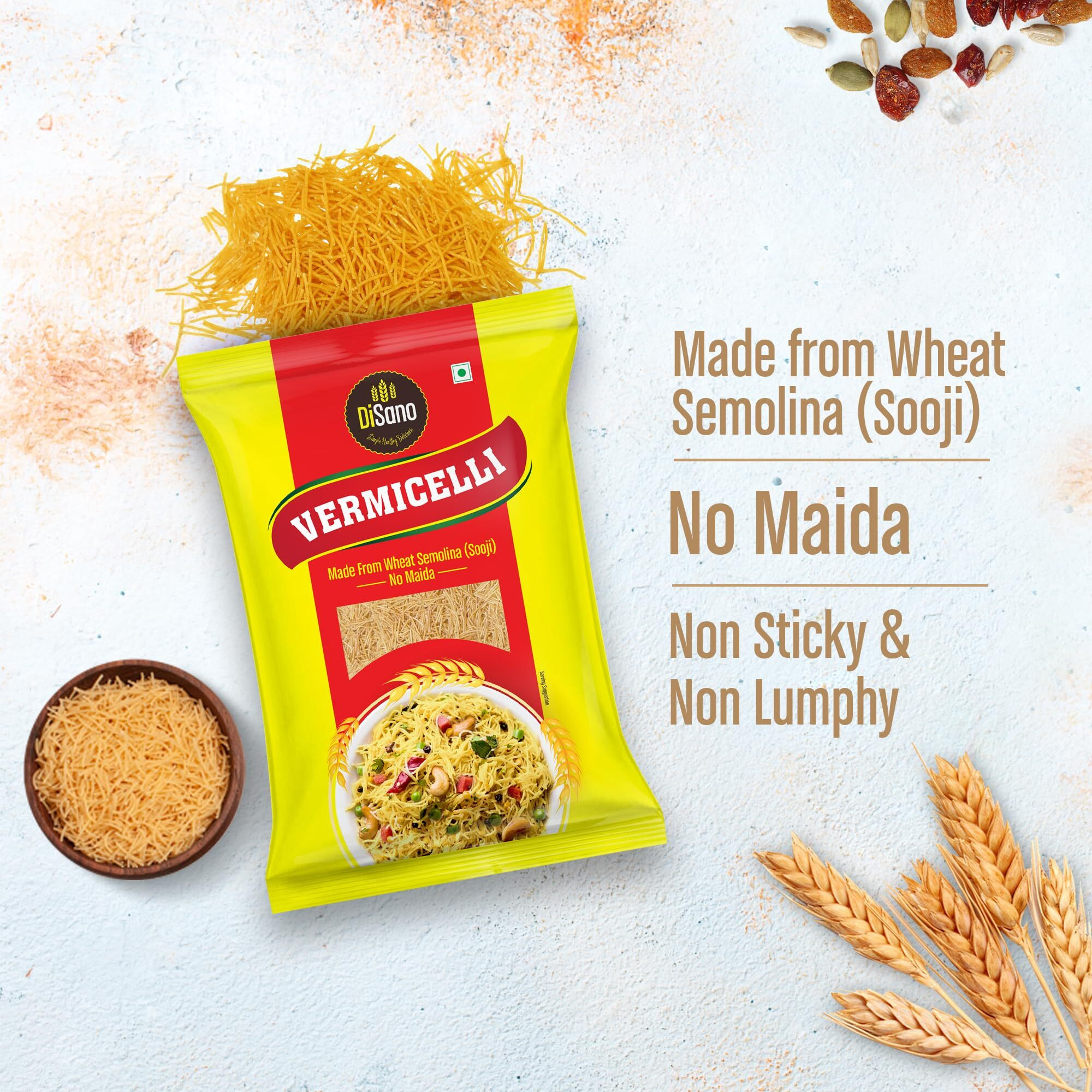 DiSano Wheat Vermicelli, No Maida, 850 Gram - Cholesterol Free