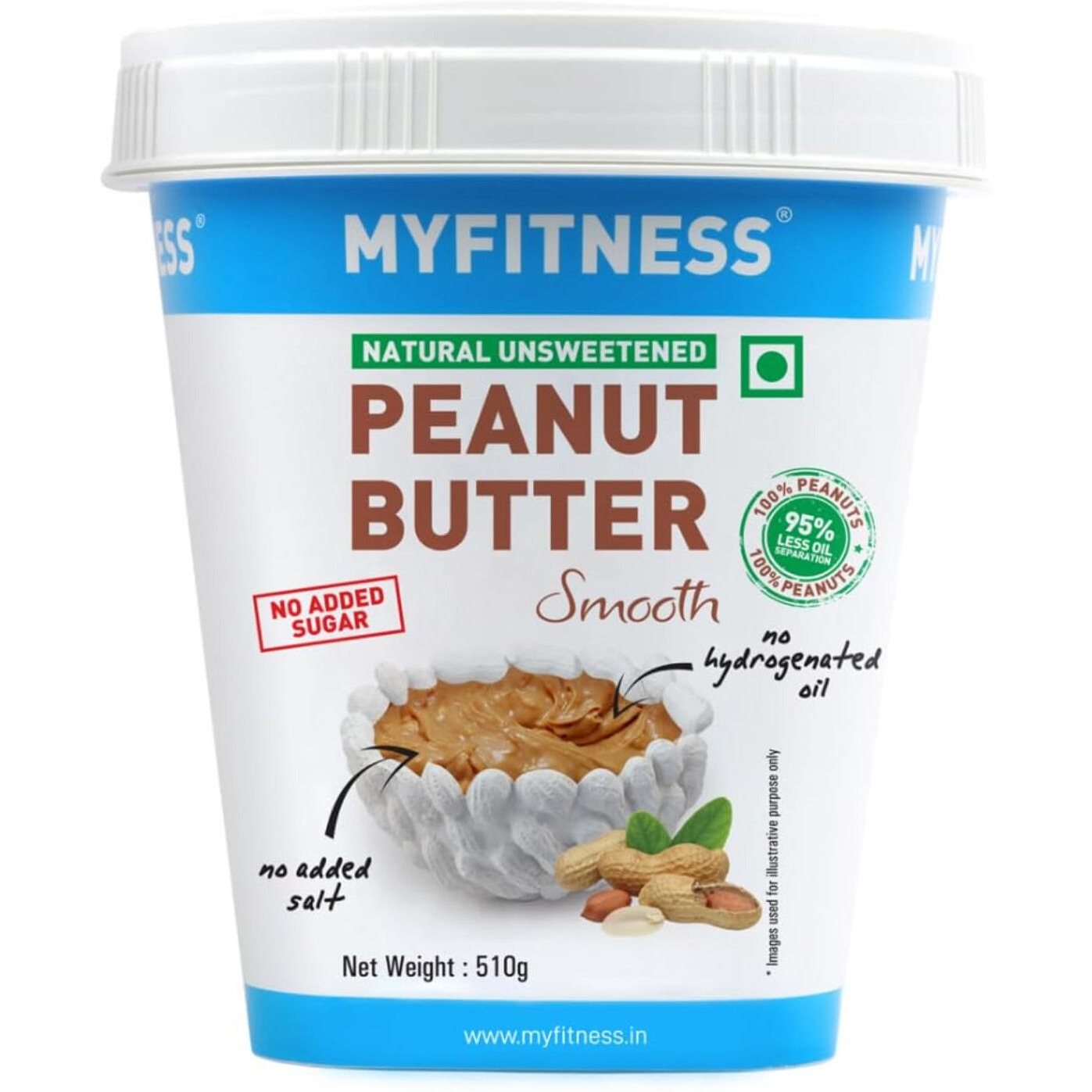 MYFITNESS All Natural Peanut Butter Smooth 510g | 100% Roasted Peanuts | 25g Protein | Tasty Nut Butter | No Added Sugar & Salt | No Palm Oil | Zero Cholesterol| Unsweetened Peanut Butter Ceamy