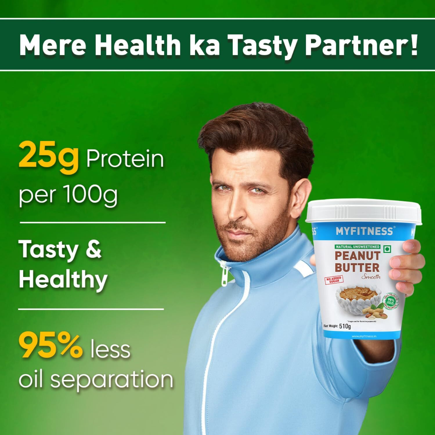 MYFITNESS All Natural Peanut Butter Smooth 510g | 100% Roasted Peanuts | 25g Protein | Tasty Nut Butter | No Added Sugar & Salt | No Palm Oil | Zero Cholesterol| Unsweetened Peanut Butter Ceamy