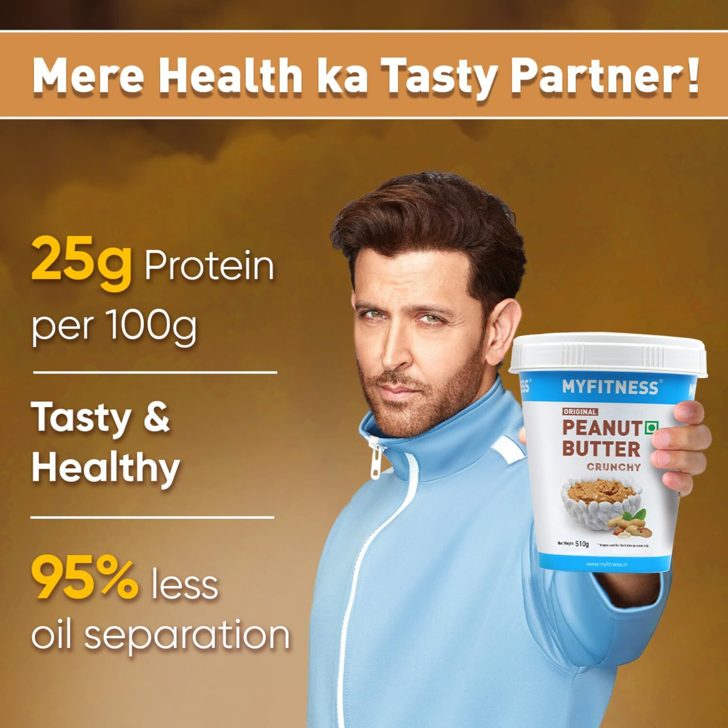 MYFITNESS Original Classic Peanut Butter Crunchy 510g | 25g Protein to Boost Energy | Tasty & Healthy Nut Butter Spread | Vegan | Cholesterol Free, Gluten Free | Zero Trans Fat | Peanut Butter Crunchy