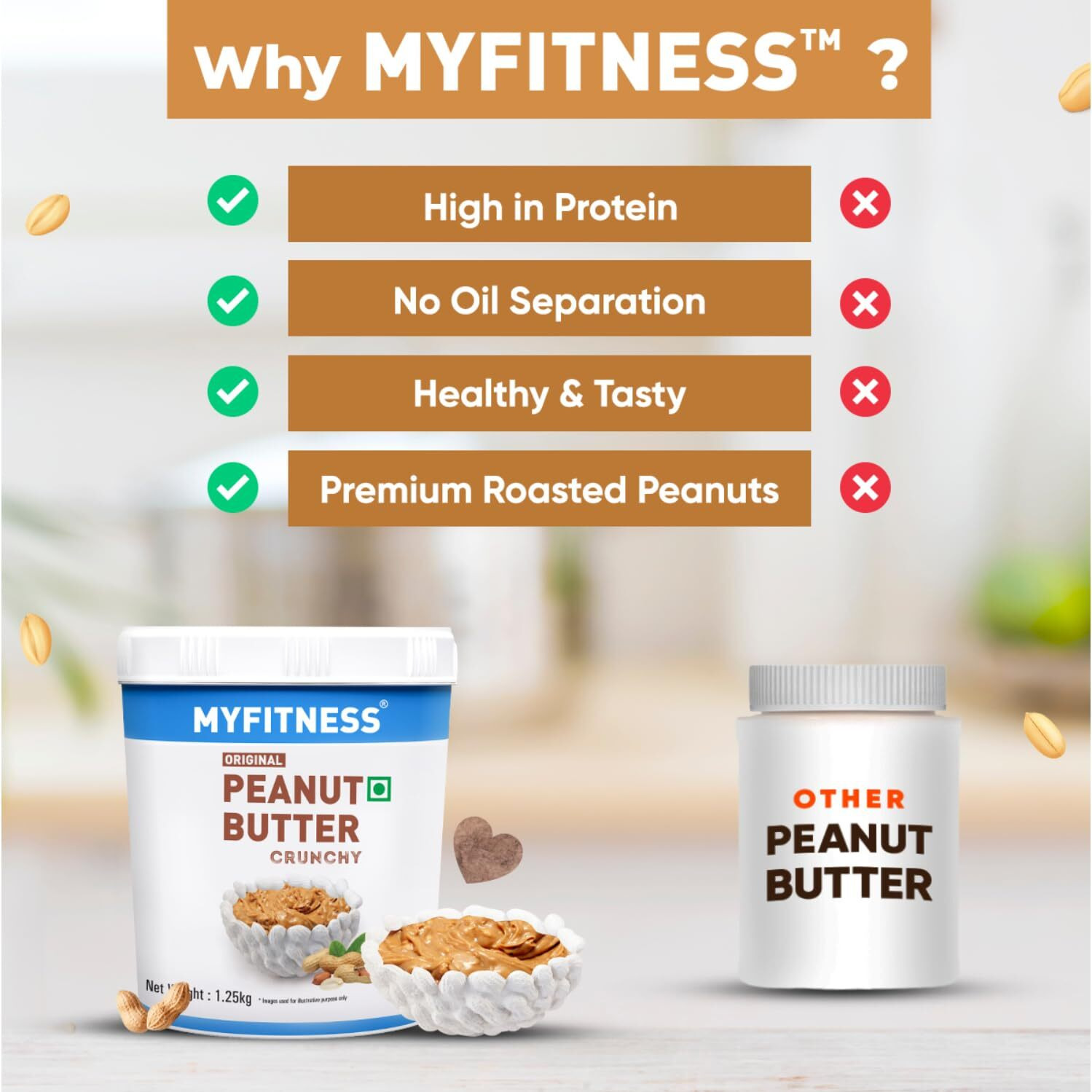 MYFITNESS Original Classic Peanut Butter Smooth 1.25kg | 25g Protein to Boost Energy | Healthy Nut Butter Spread | Vegan | Cholesterol Free, Gluten Free | Zero Trans Fat | Peanut Butter Crunchy