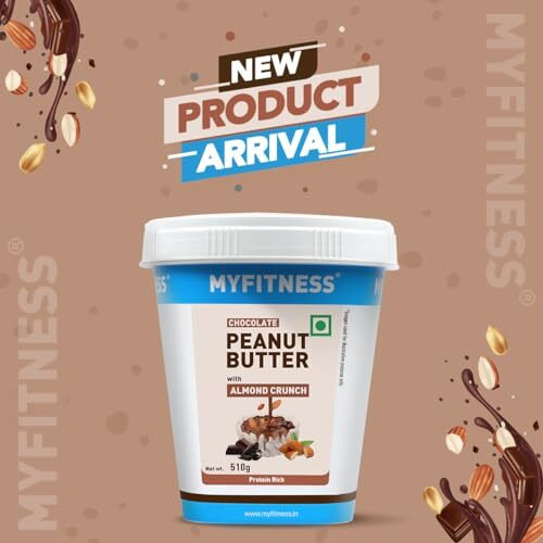 MyFitness Chocolate Peanut Butter with Almond Crunch, 510gm | Tasty & Healthy Nut Butter Spread | Vegan | Dark Chocolate | Cholesterol Free, Gluten Free | Almond Crunch Peanut Butter