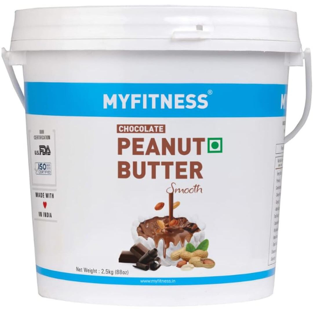 MYFITNESS Peanut Butter Chocolate Flavour, Smooth 2.5kg | 22g Protein | Tasty & Healthy Nut Butter Spread | Vegan | Cholesterol Free & Gluten Free | Zero Trans Fat | Creamy Peanut Butter