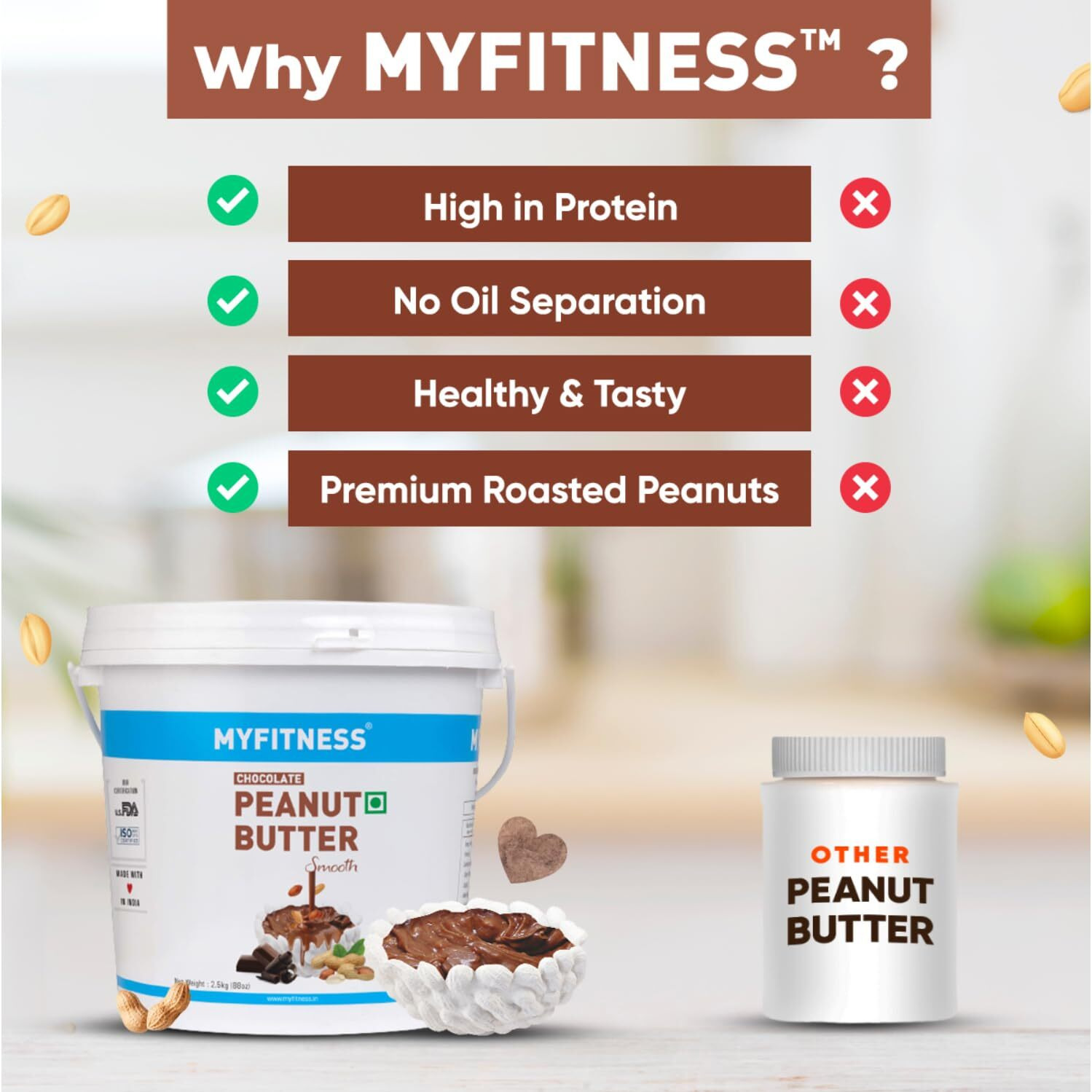 MYFITNESS Peanut Butter Chocolate Flavour, Smooth 2.5kg | 22g Protein | Tasty & Healthy Nut Butter Spread | Vegan | Cholesterol Free & Gluten Free | Zero Trans Fat | Creamy Peanut Butter