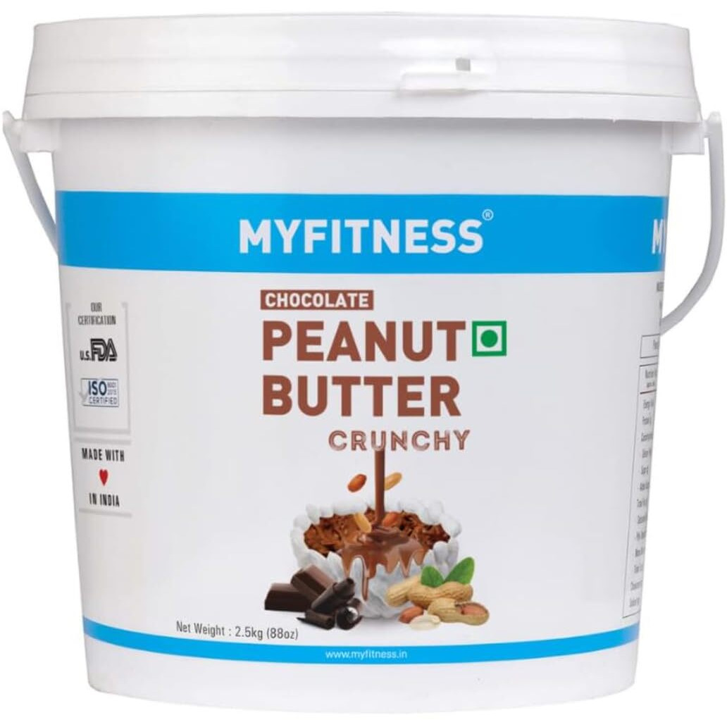 MYFITNESS Peanut Butter Chocolate Flavour, Crunchy 2.5kg | 23g Protein | Tasty & Healthy Nut Butter | Vegan | Cholesterol Free, Gluten Free | No Palm Oil | Zero Trans-Fat | 100% Pure Roasted Peanuts