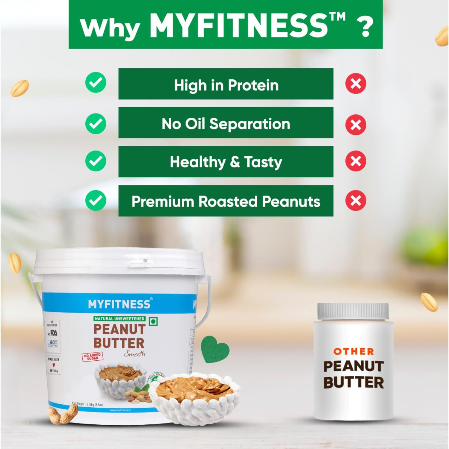 MYFITNESS All Natural Peanut Butter smooth 2.5kg | 100% Roasted Peanuts | 25g Protein | Tasty Nut Butter | No Added Sugar & Salt | No Palm Oil | Zero Cholesterol | Unsweetened Peanut Butter Creamy