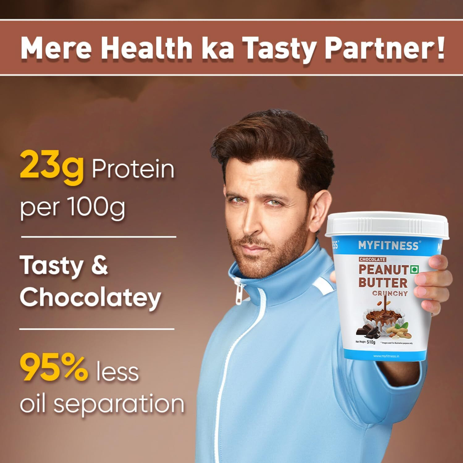 MYFITNESS Peanut Butter Chocolate Flavour, Crunchy 510g | 23g Protein | Tasty & Healthy Nut Butter | Vegan | Cholesterol Free, Gluten Free | Zero Trans-Fat | 100% Pure Roasted Peanuts