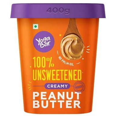 Yogabar 100% Pure Peanut Butter | Creamy & Yummy Unsweetened | Slow Roasted | Non-GMO Premium Peanuts | No Added Sugar - 400gm
