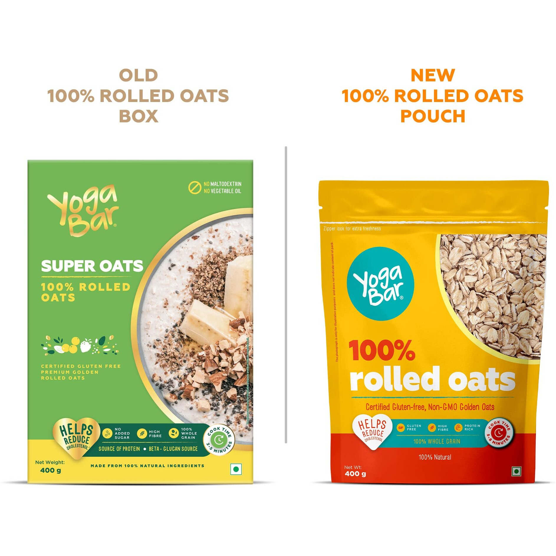 Yogabar 100% Rolled Plain Oats 400G | Premium Golden
