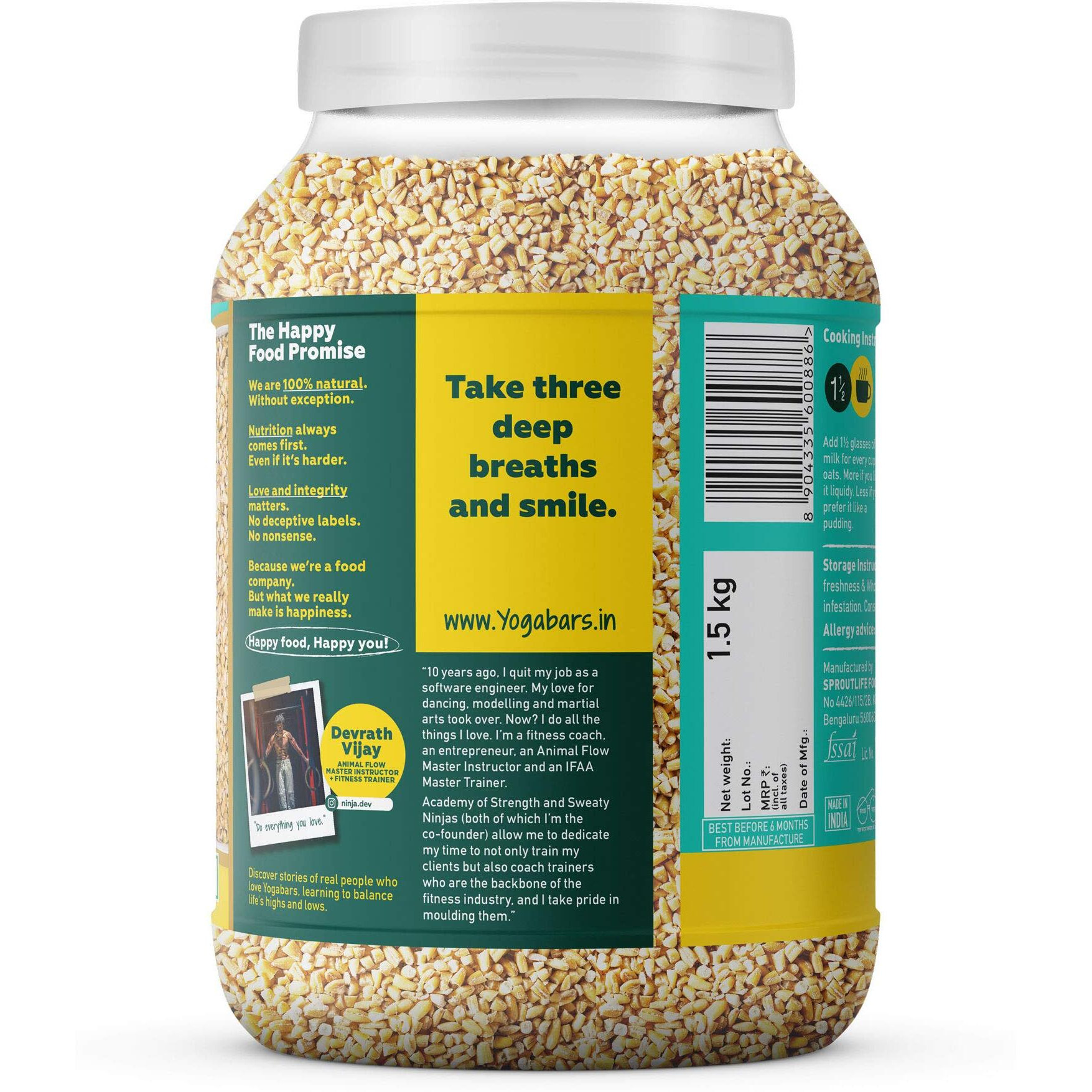 Yogabar Steel Cut Plain Oats 1.5Kg | Premium Oats, Gluten Free Oats With High Fibre, 100% Whole Grain, Non Gmo | Protein Rich Healthy Food With No Added Sugar | - 1.5 Kg