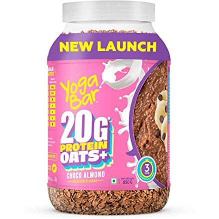 Yogabar Super High Protein Oats 850g | 23gm Protein | Choco Almond Oatmeal | Whey and Probiotics | High Absorption | High Fiber Oats for Weight | Dark Chocolate Oats Breakfast Cereal