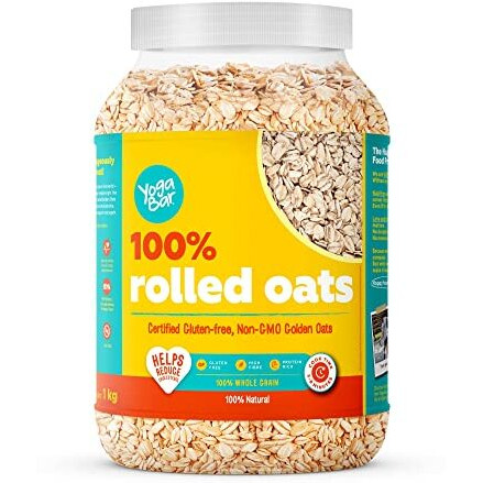 Yogabar 100% Rolled Oats 1 kg Jar | Premium Golden Rolled Oats, Gluten Free Oats with High Fibre, Non GMO | Healthy Food with No Added Sugar | Diet Food for Weight Management - 1 kg Jar