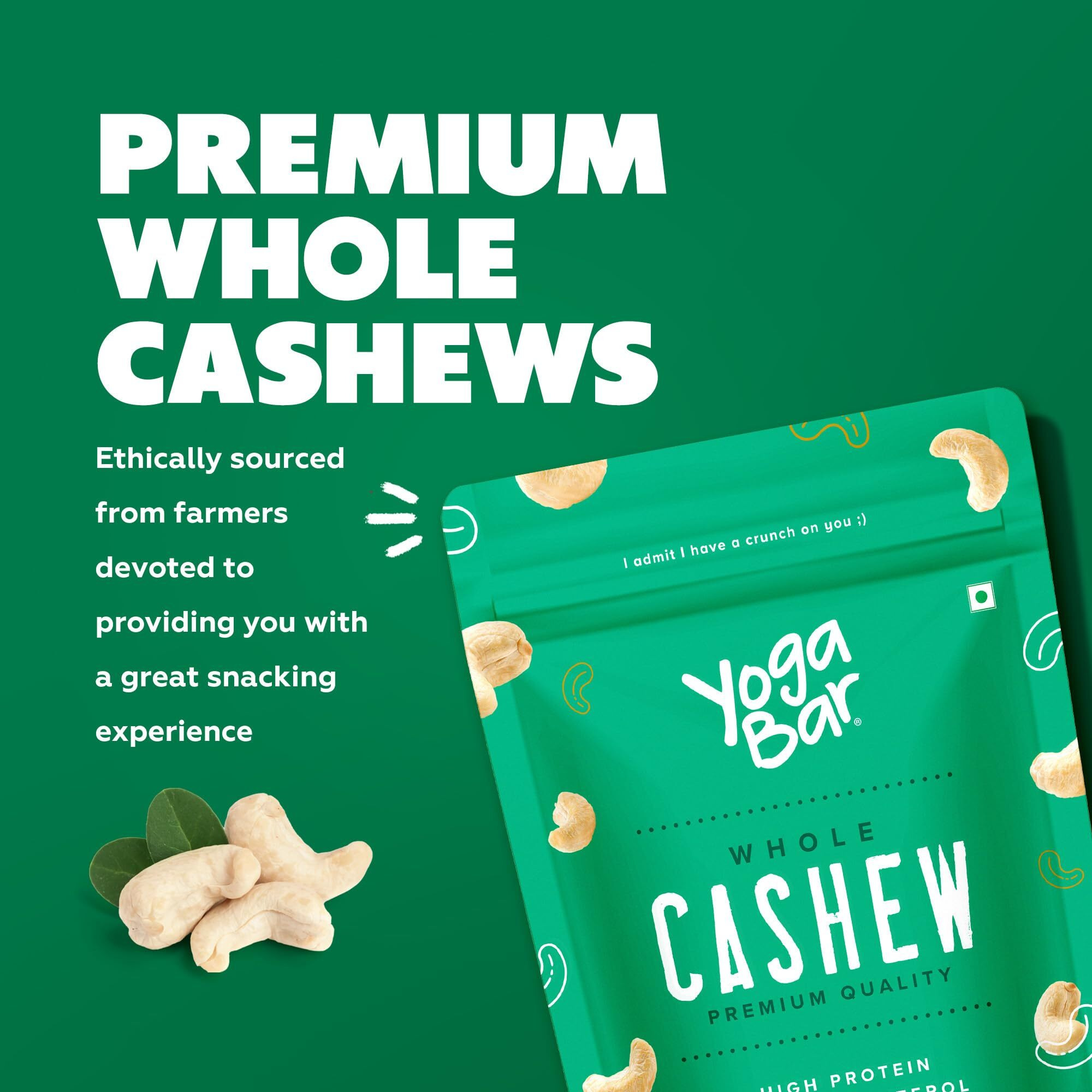 YogaBar Premium Cashews 500g | Whole 320 Kaaju| 100% Natural King Size Crunchy Kaju | Premium Nuts & Dry Fruits | Rich in Fibre, Vitamin E, K, B6 | Boost Immunity| Healthy Snacks | Dry Fruit Gift Pack