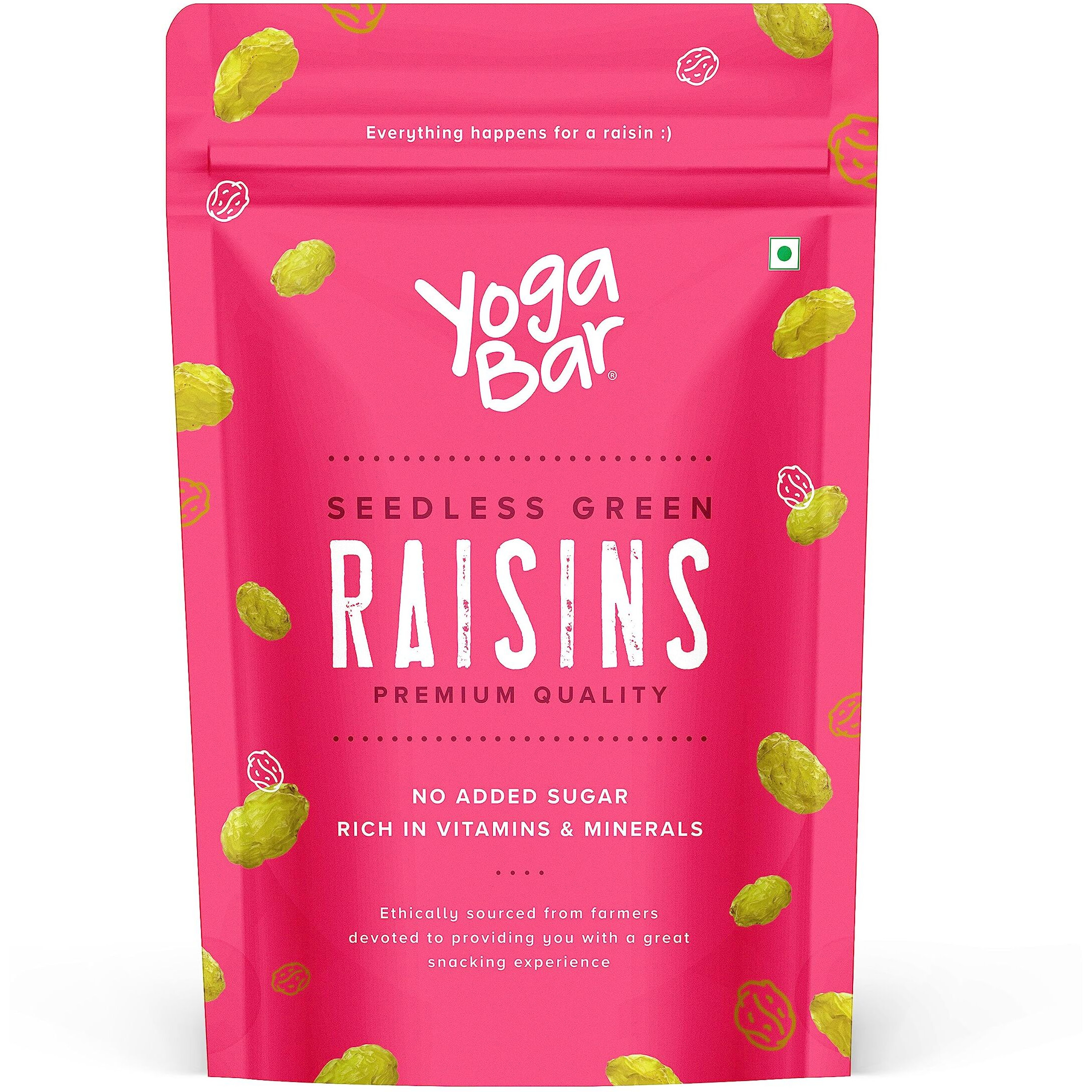 Yogabar Premium Green Raisins 200 Gram|Kishmish|100% Fresh Pure Seedless Kismis Raisins|Munakka Dry Fruit|Rich In Iron, Calcium, Vitamin B & Boosts Immunity|Healthy Snacks|Dry Fruit Gift Pack