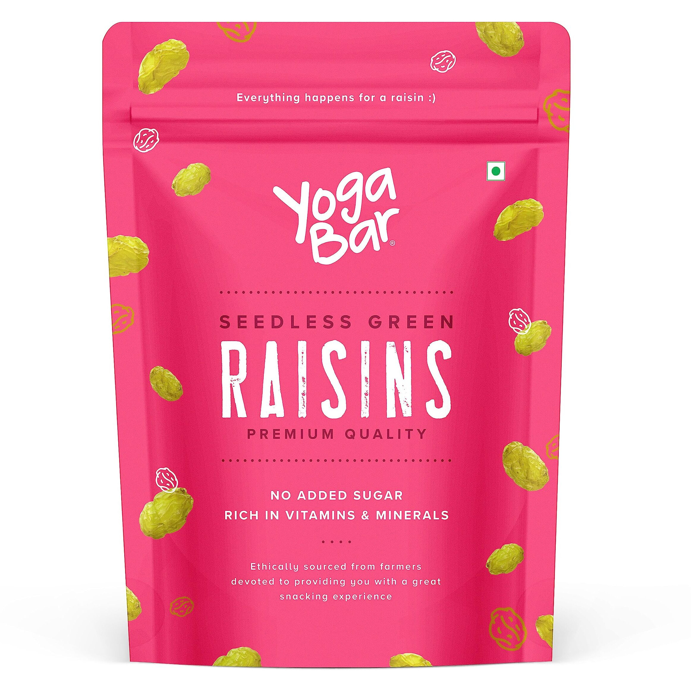 YogaBar Premium Green Raisins 500 grams| Kishmish |100% Fresh Pure Seedless Kismis Raisins|Munakka Dry Fruit|Rich in Iron, Calcium, Vitamin B & Boosts Immunity |Healthy Snacks|Dry Fruit Gift Pack