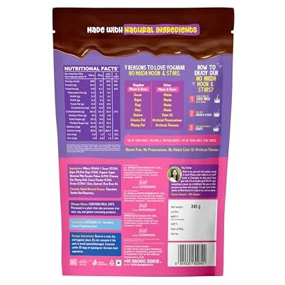 Yogabar Multigrain Moon & Star Chocos Cereal Breakfast, Zero Maida, Delicious Chocolate Chocos for Kids & Adults, Protein Food, 0 Added Preservatives, Has Jowar, Bajra, Ragi, Quinoa Oats, P1