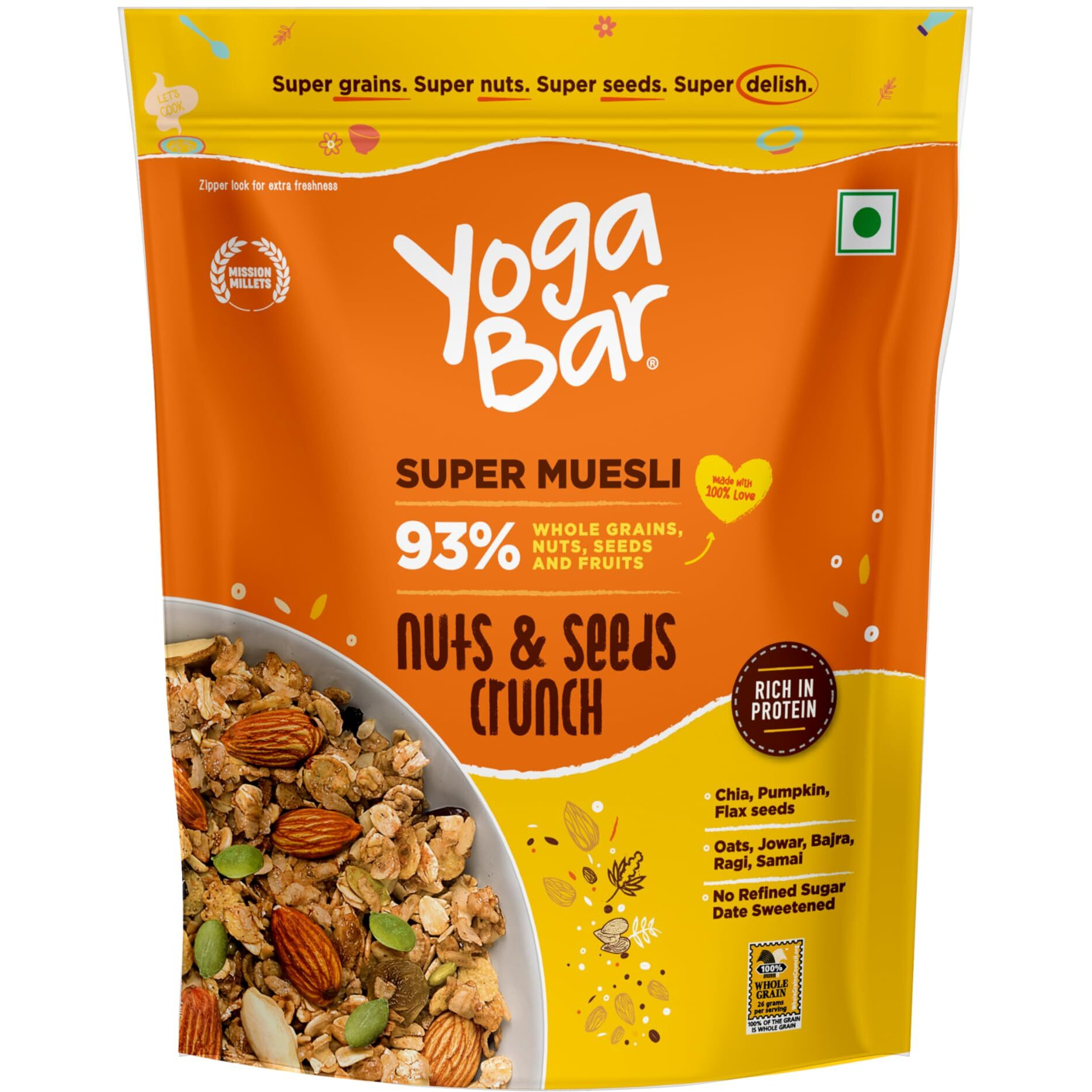 Yogabar Nuts & Seeds Crunch Muesli, Super Save Pack, Wholegrain Breakfast, High Fiber Pouch (700 G)