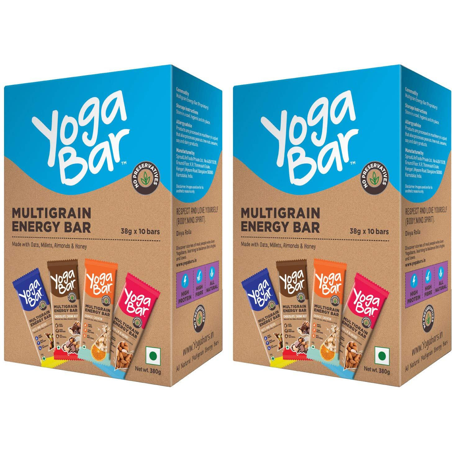 Yogabar Multigrain-Energy Snack Bars - Pack of 20, Healthy Diet with Fruits, Nuts, Oats and Millets, Gluten Free and High Protein Crunchy Granola Bars, Packed with Chia and Sunflower Seeds, 690Grams