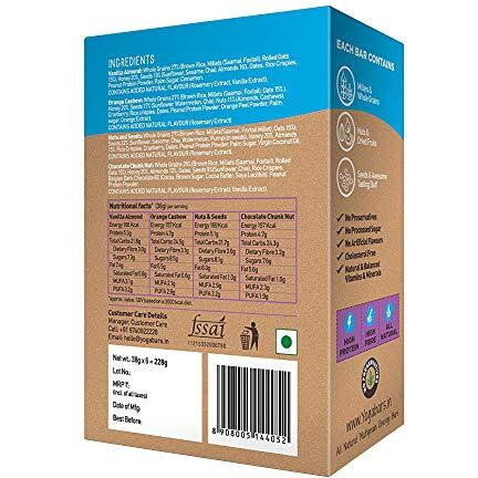 Yogabar Multigrain-Energy Snack Bars - Pack of 20, Healthy Diet with Fruits, Nuts, Oats and Millets, Gluten Free and High Protein Crunchy Granola Bars, Packed with Chia and Sunflower Seeds, 690Grams