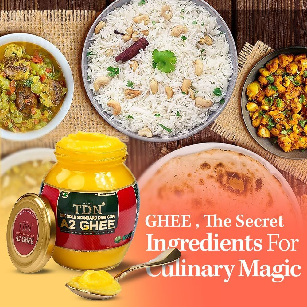 TDN Farm Fresh A2 Ghee - 500ML Glass Bottle, NDDB A2 Lab Certified, A2 Ghee Bilona Method, A2 Organic Cow Ghee, Grassfed, Cultured Premium & Traditional Ghee, Curd Churned A2 Ghee, A2 Pure Ghee