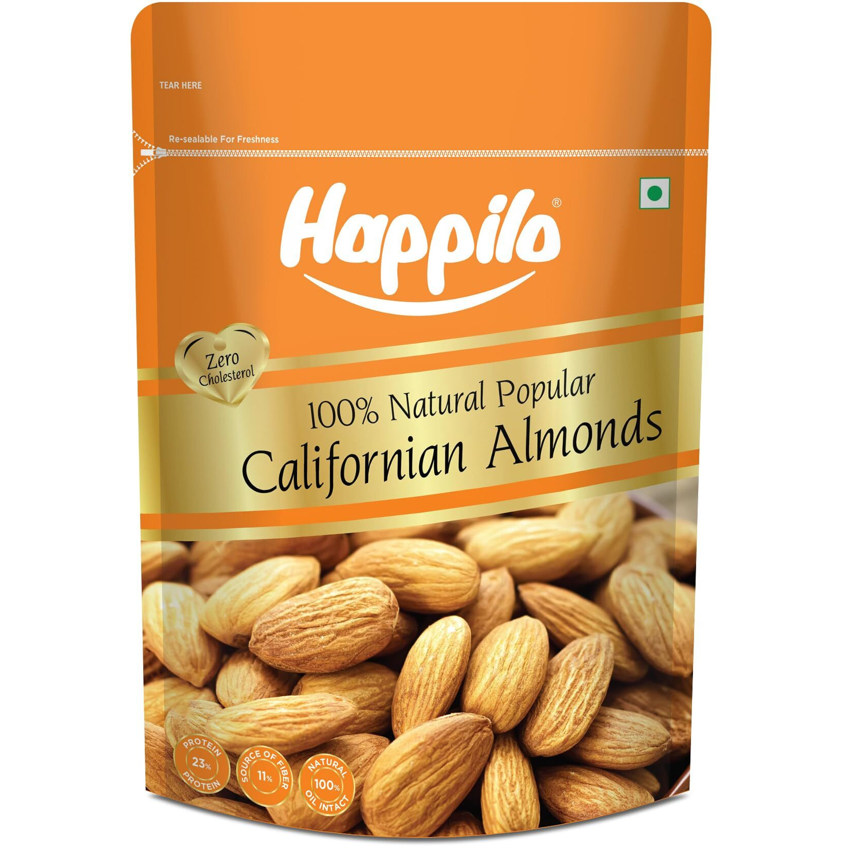 Happilo Natural Popular Californian Almonds 400g, High in Fiber & Boost Immunity, Real Dry Fruit Nuts, Gluten Free & Zero Cholesterol