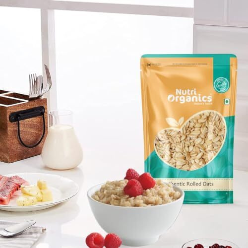 NutriOrganics Rolled Oats 1 Kg - Diet Food | 100% Wholegrain Jumbo Oats | Oats For Weight Management | High Fibre Breakfast | Rich In Protein