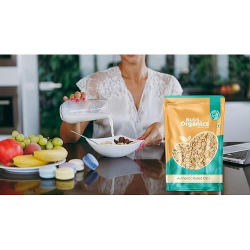 NutriOrganics Rolled Oats 1 Kg - Diet Food | 100% Wholegrain Jumbo Oats | Oats For Weight Management | High Fibre Breakfast | Rich In Protein
