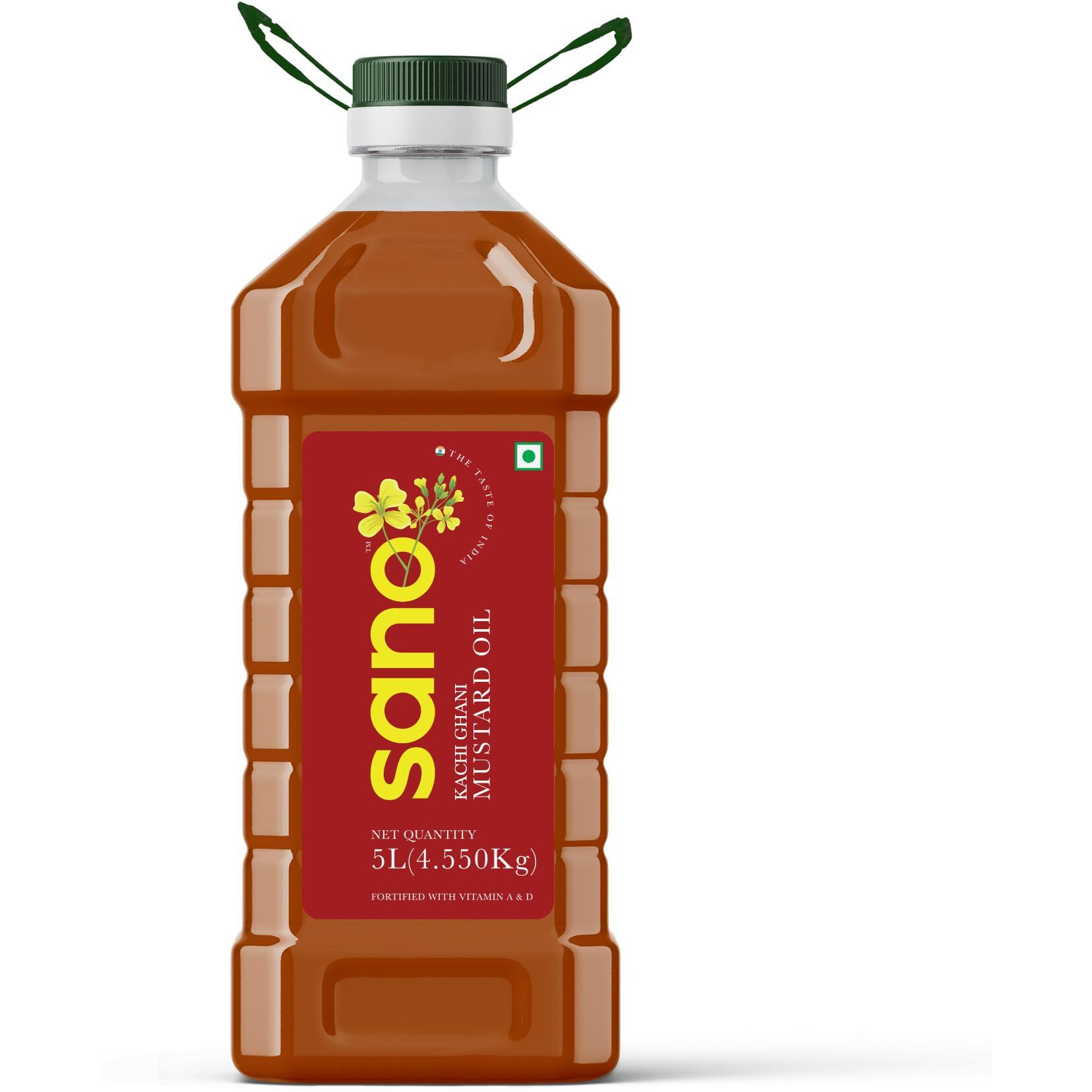 Sano Pure and Aromatic Kachi Ghani Mustard Oil - 5L Pet Bottle, 100% Natural, Ideal for Cooking, Pickling, and Health Benefits - Edible Oil (Pack of 1)