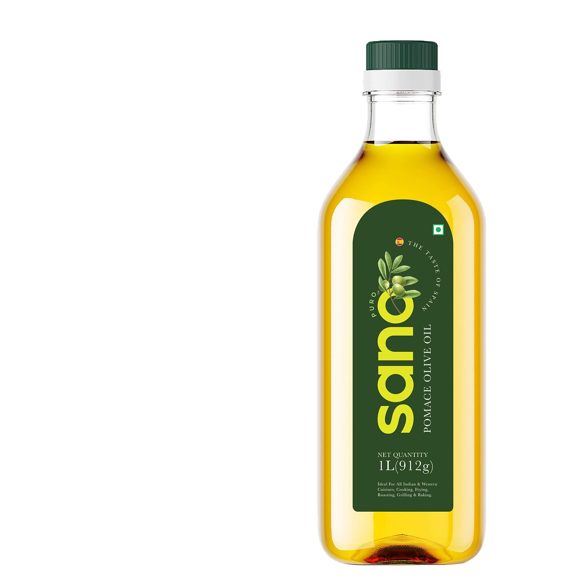 SANO Pomace Olive Oil for Cooking 1L Pet Bottle - Ideal for Frying, Roasting & Sauting - Rich Flavour & High Smoke Point - Versatile Cooking Oil for Indian Cuisine (1L)