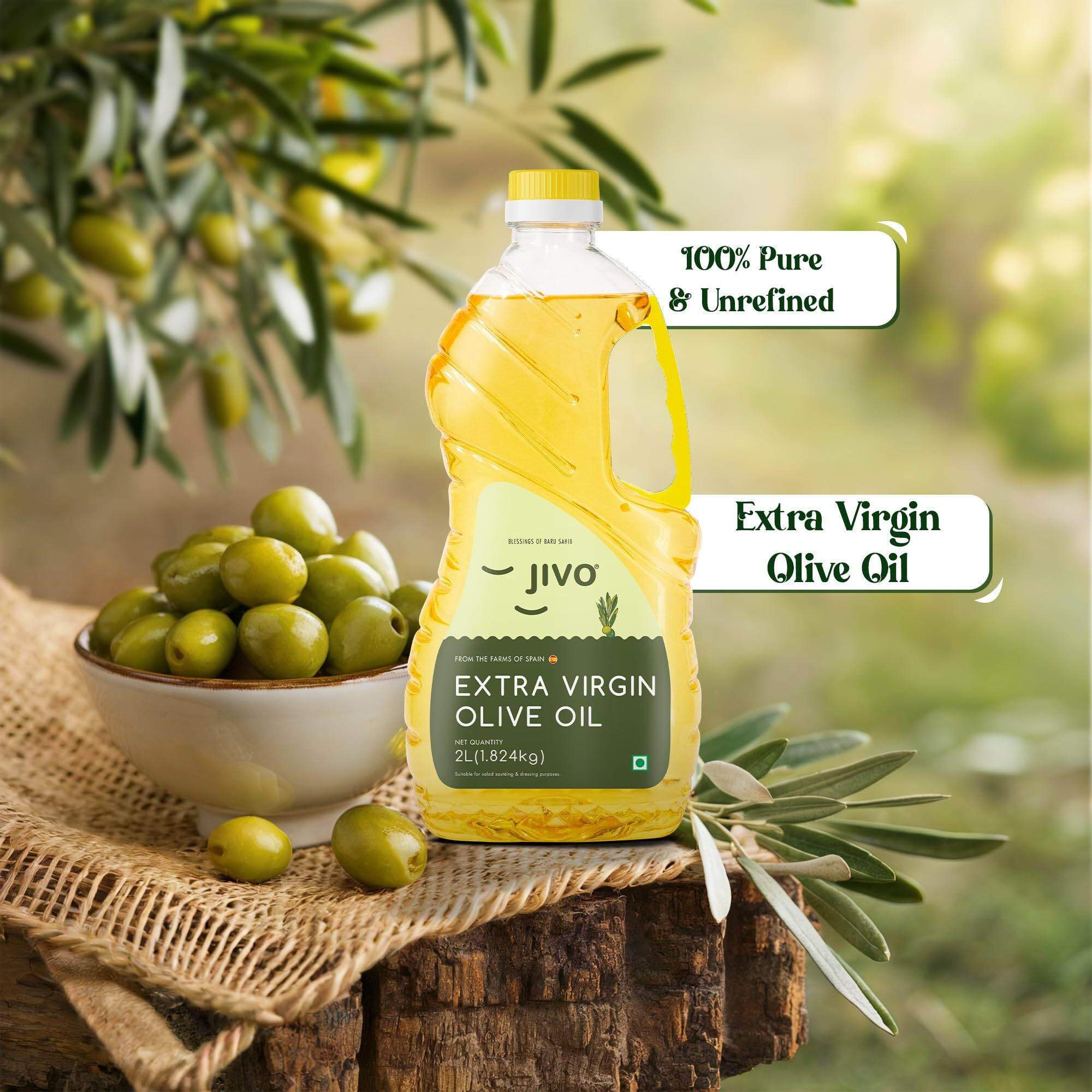Jivo Extra Virgin Olive Oil 2 litres | Contains Vitamin E | Low in Saturated Fat | Natural and Cold Pressed Cooking Oil, for Dressings, Salad and Soups, Dips & Marinades