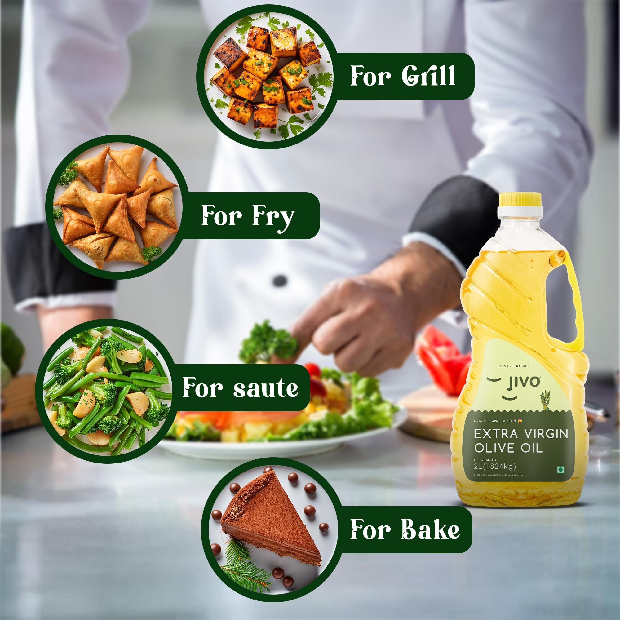 Jivo Extra Virgin Olive Oil 2 litres | Contains Vitamin E | Low in Saturated Fat | Natural and Cold Pressed Cooking Oil, for Dressings, Salad and Soups, Dips & Marinades