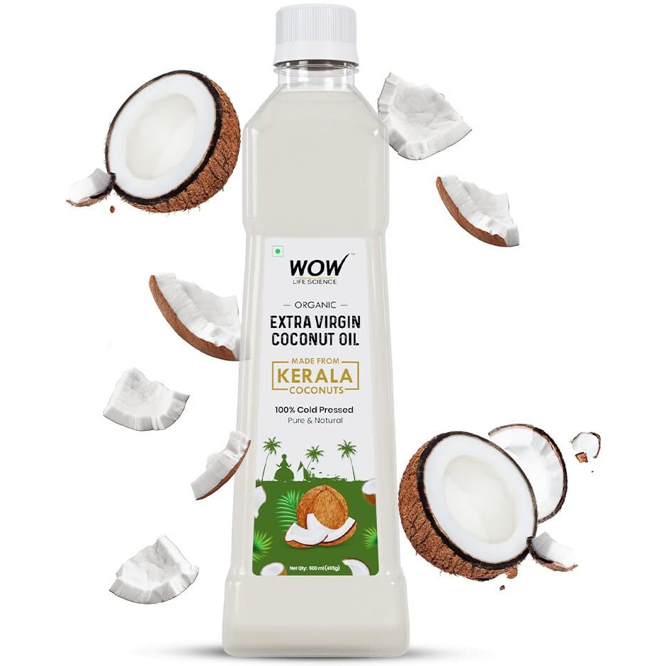 WOW Life Science 100% Cold Pressed & Unrefined Extra Virgin Coconut Oil | Certified Organic & Naturally Cholesterol Free | Nourishing & Hydrating| For Cooking, Hair Health & Skin Care - 500ml