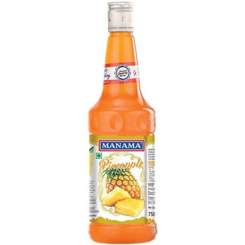 Manama Pineapple Syrup | Fruit Mixer for Mocktails, Cocktails, Drinks, Juices, Beverages | Non Alcoholic Mix 750ML Bottle