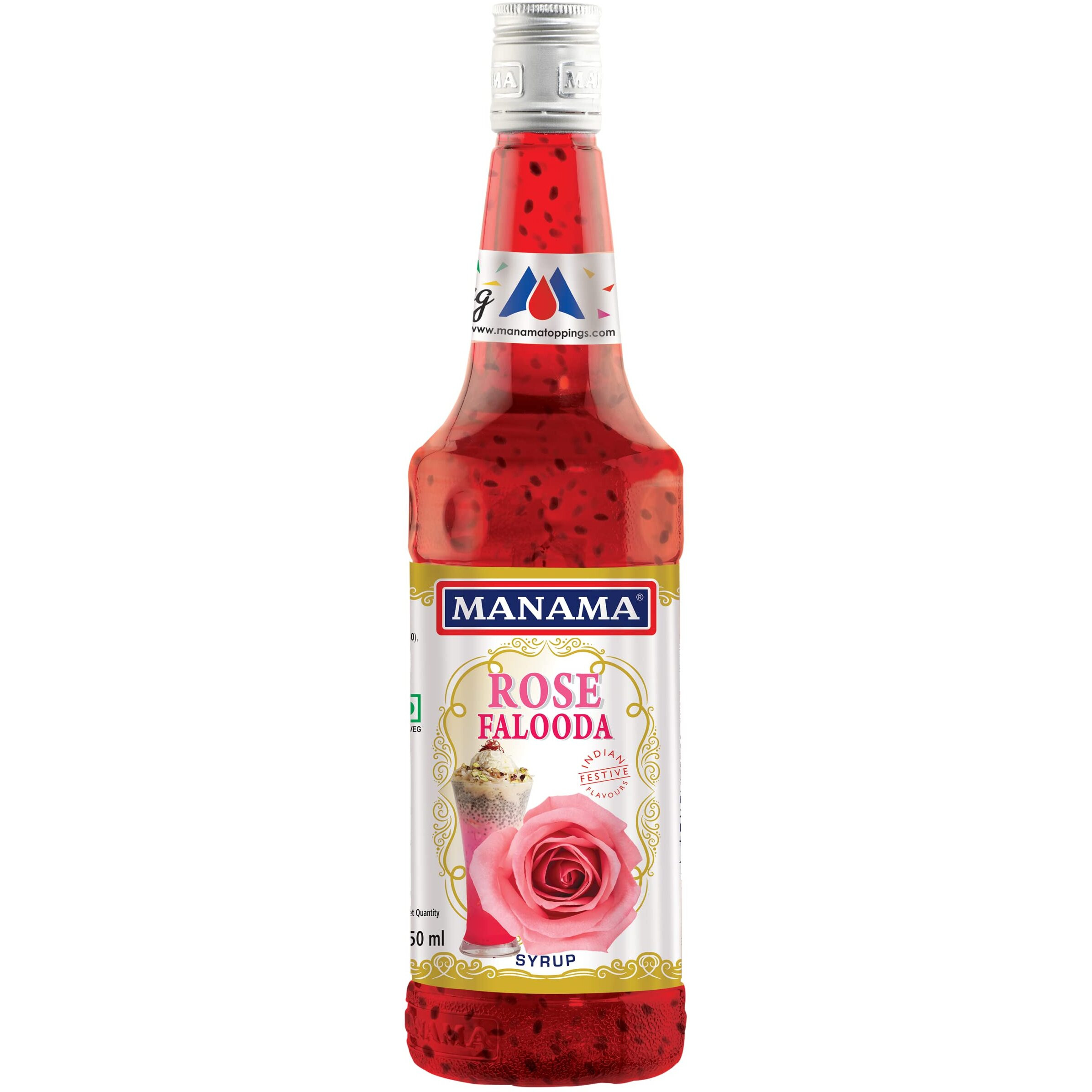 Manama Rose Falooda Syrup | Mixer for Mocktails, Cocktails, Drinks, Juices, Beverages | Non Alcoholic Mix 750ML Bottle