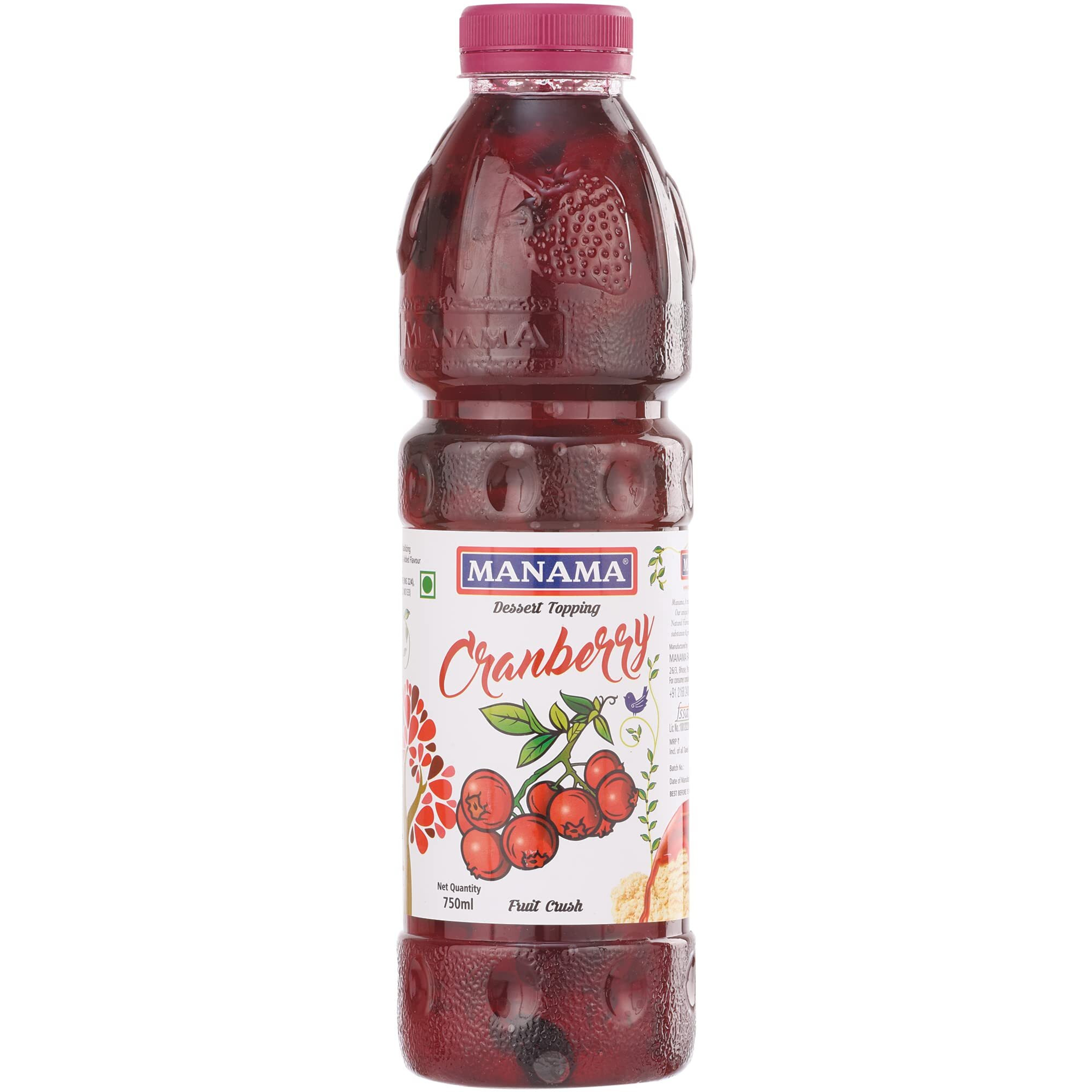 Manama Cranberry Crush | 750ML Fruit Topping for Ice Creams, Cakes, Pastries and Shakes, 750ML Bottle