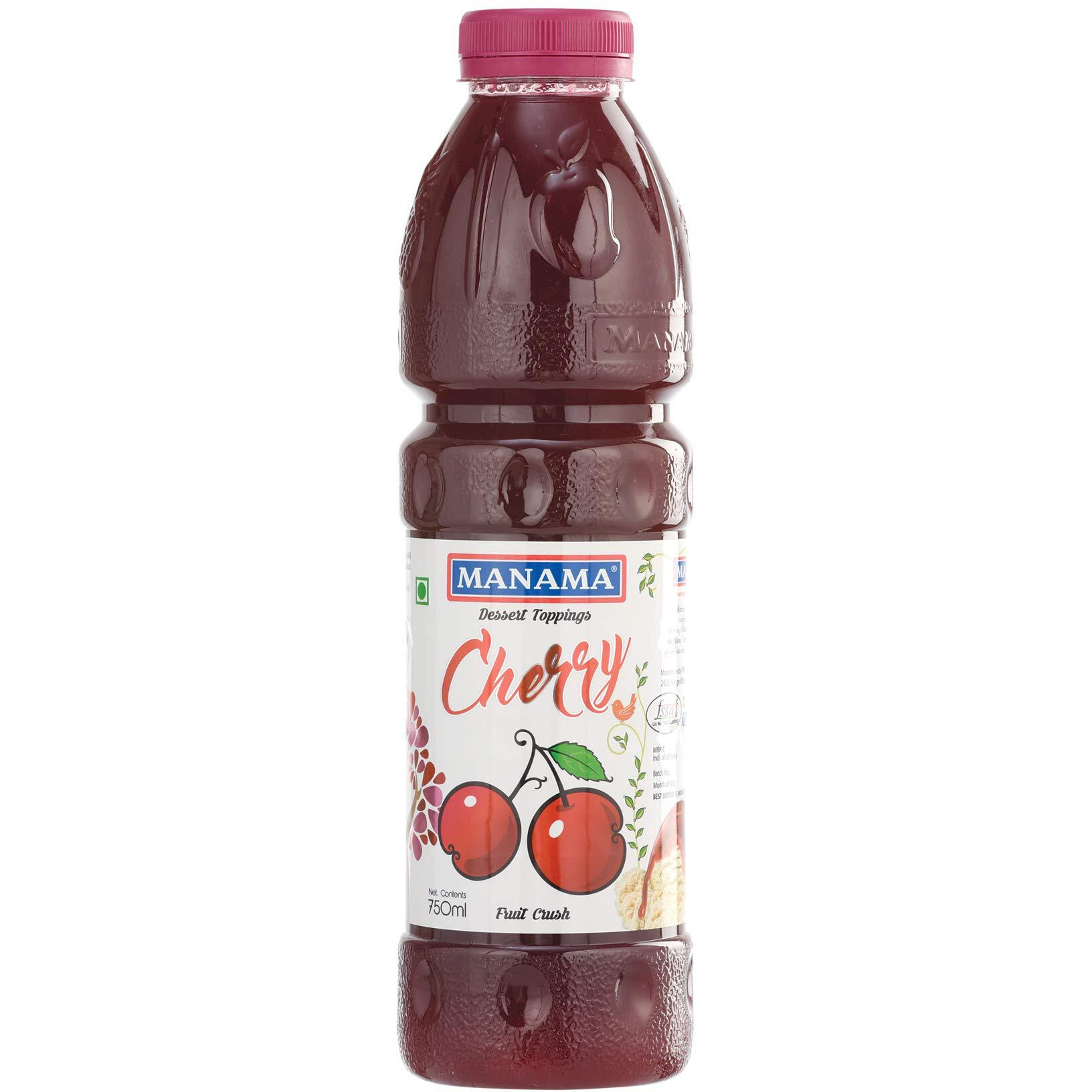 Manama Cherry Fruit Crush Dessert Topping for Ice Creams and Shakes, 750ML