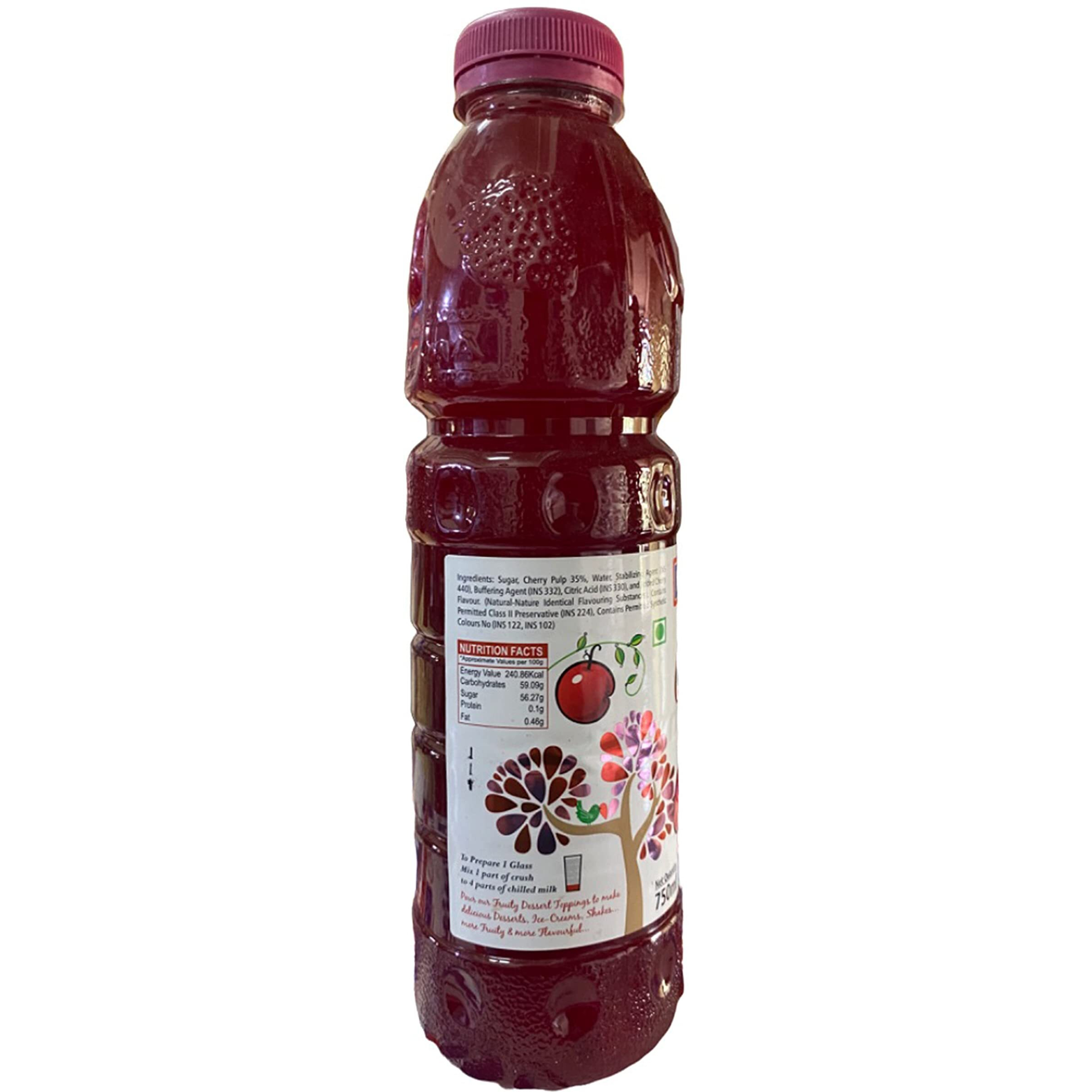 Manama Cherry Fruit Crush Dessert Topping for Ice Creams and Shakes, 750ML