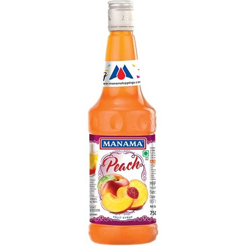 Manama Peach Fruit Syrup | Mixer for Mocktails, Cocktails, Drinks, Juices, Beverages | Non Alcoholic Mix 750ML Bottle